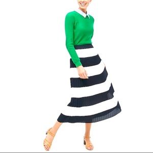 Navy & White Stripe Pleated Midi Skirt